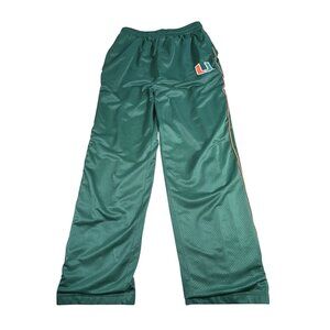 University Of Miami Green Mesh Athletic Pants XL Embroidered Logo Orange Piping